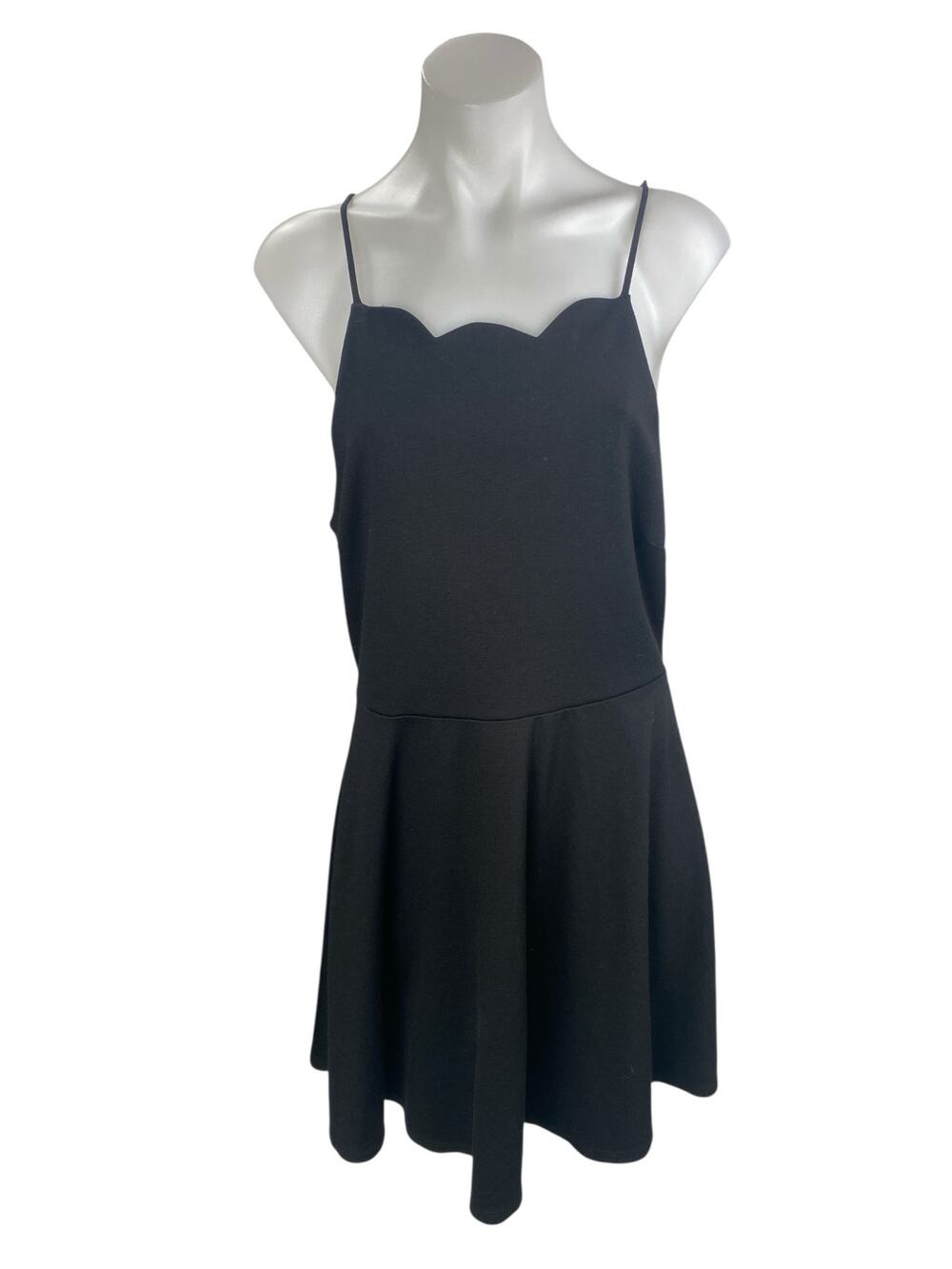 Monteau Women's Black Sleeveless Scallop Pleated Cami Tank A Line Mini Dress L